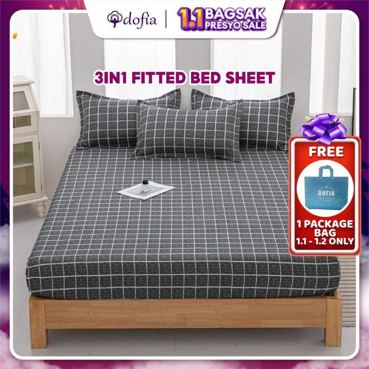 【New】Dofia 3in1 Set [1 Fitted Sheet+2 Pillowcases]Cartoon Print Cotton ...