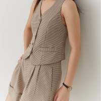 STUDIO UNKNOWN - Nori vest &amp; shorts BROWN SHINORI ซับในทั้งตัว (แยกขายเสื้อและกางเกง)