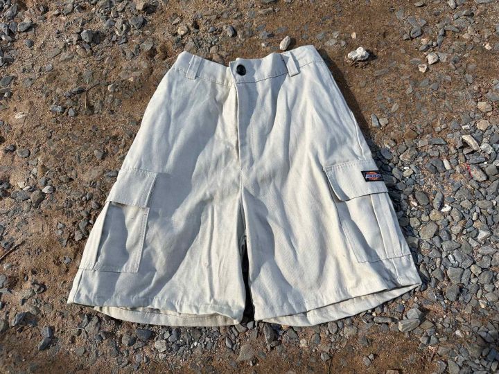 กางเกงขาสั้นวินเทจ-ดิกกี้-กระเป๋าข้าง-ฟรีไซส์เอวสม็อคหลัง24-30-ถ่ายจากสินค้าจริง