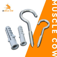 MUSCLE COW ตะขอตัวซี ตะขอแขวนตัวซี ตะขอตัว C ตะขอเกลียว ขอแขวนของ พร้อมปุ๊กพลาสติกสำหรับยึดกับผนังปูน จำหน่ายเป็นชุด, C Hook (กล่องละ 20 ชุด)