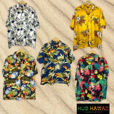 เสื้อฮาวาย มือสอง สภาพใหม่  เสื้อเชิ้ต hawaii เสื้อลาย เที่ยวทะเล ลายดอก ลายวินเทจ