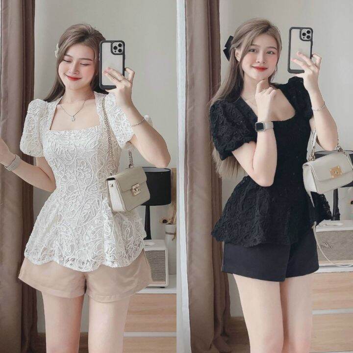 Shop Bigsize Nữ 50Kg Đến 90Kg) Áo Peplum Ren Và Quần Ngắn | Lazada.Vn
