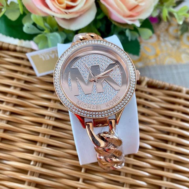 รับประกันของแท้-michael-kors-michael-kors-rose-gold-tone-watch-mk3475-size-38-mm