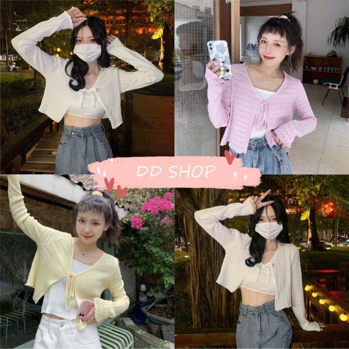 DD SHOP’พร้อมส่ง’ (3160) เสื้อคลุมไหมพรมแขนยาว มีเชือกผูกด้านหน้าลายสวย