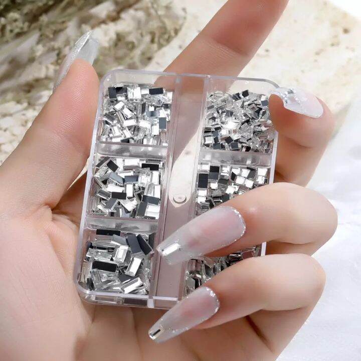 เพชรเงาอย่างดี-เพชรแต่งเล็บ-เพชรสี่เหลี่ยม-เพชรขนาดเล็ก-square-rectangle-glass-diamonds-nail-jewelry