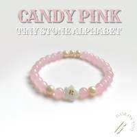 BASE ON YOU - Tiny stone alphabet : CANDY PINK (กำไลข้อมือหินนำโชค)