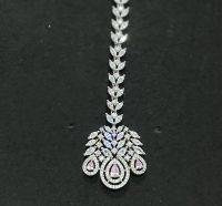 EVINCO JEWELRY SILVER PLATED AUSTRIAN PINK AND WHITE STONE MAANG TIKKA