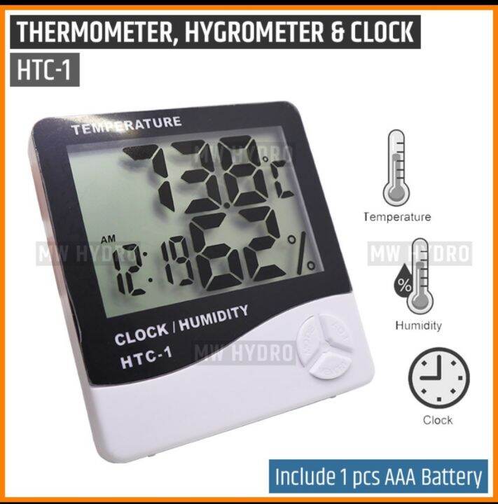 HTC1 Thermometer, Hygrometer & Clock Temperature, Humidity Meter