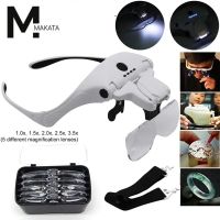 SALEพร้อมส่งจากไทย?Magnifier แว่นขยายพร้อมเลนส์5เลนส์ แว่นมีไฟ 2 LED  แว่นอ่านหนังสือ แว่นสายตา แว่นส่องอัญมณี ใช้ได้2ทางคาดศรีษะ +หนีบ