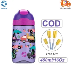 Kids Water Bottle, FJbottle 16 oz Water Bottle with Straw Lid Care