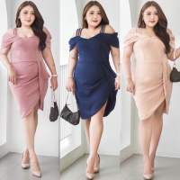 Janny ชุดเดรส เดรสสาวอวบ อ้วน ชุดออกงาน ชุดราตรี เดรสออกงาน Bigsize Plussize XXL ผ้ามิลิน