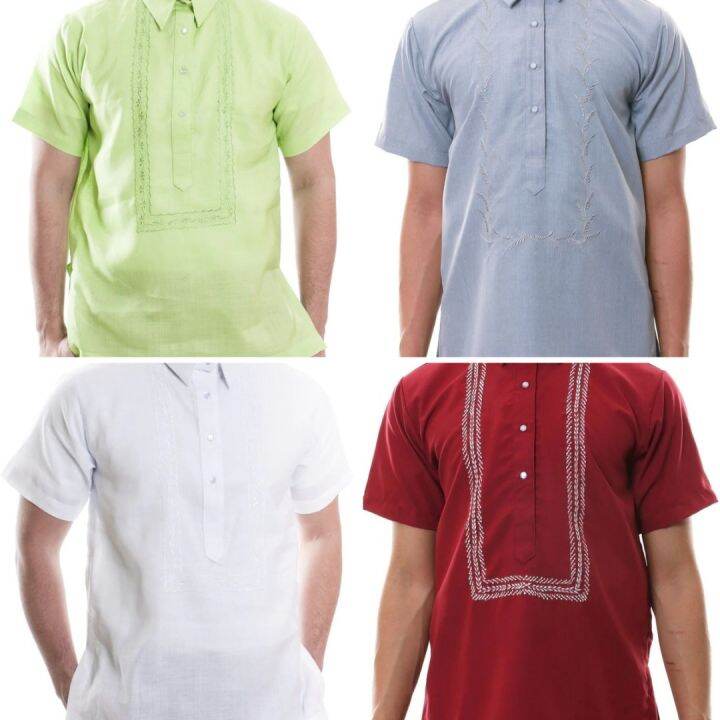 POLO BARONG FOR MEN SHORT SLEEVES Embroidered design, 4 buttons with ...