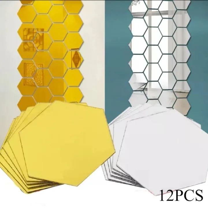 12 Piece 3D Hexagon Acrylic Mirror Wall Stickers DIY Art Decoration Mural  Stickers Home Decor Living Room Mirror Sticker Decorative Mirror