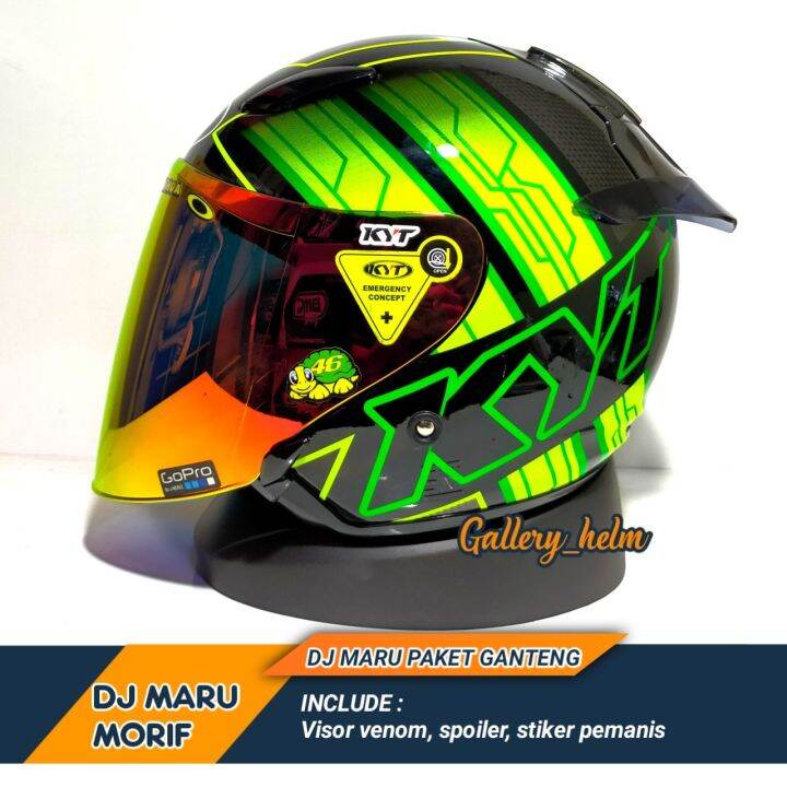 HELM HALF FACE HELM KYT DJ MARU MOTIF 14 HIJAU PAKET GANTENG VISOR