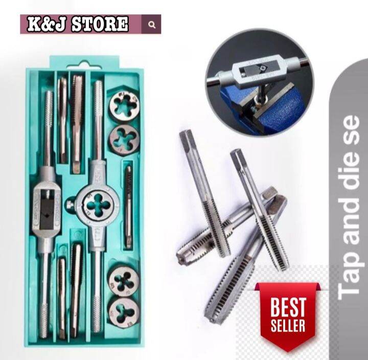 Set Hand Tap Tapping Drill Bit Mata Bor Pembuat Drat Ulir Baut Hand Tap ...