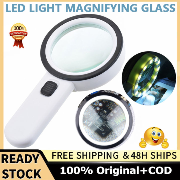 Magnifying Glass With Light 30x Handheld Large Magnifying Glass 12 Led  Illuminated Lighted Magnifier For Macular Degeneration Seniors Readin