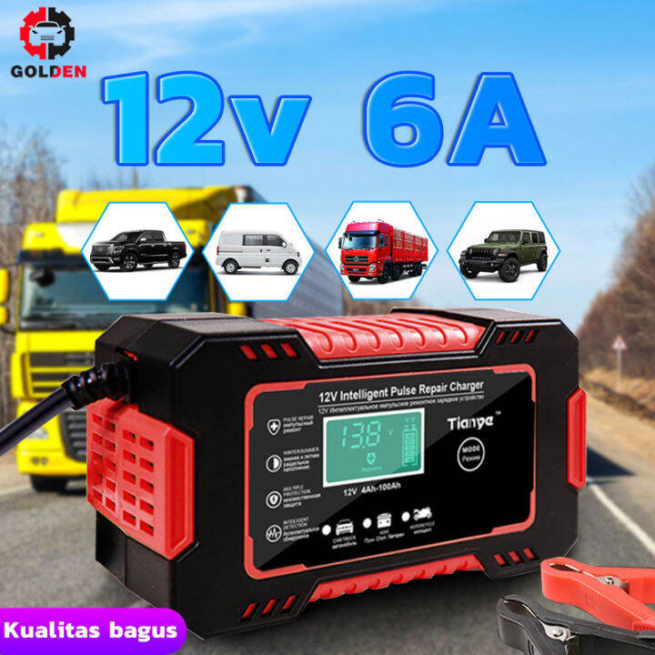 Charger Aki Mobil Motor 12V 6A Power Bank Charger Aki with LCD Display