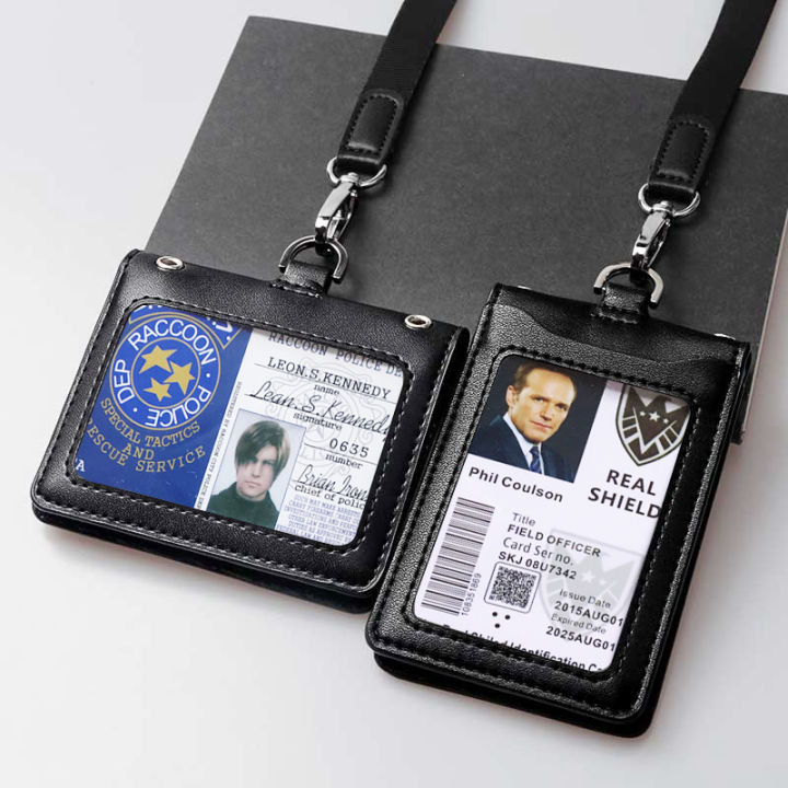New Fashion ID Badge Holder For Office Work Genuine Leather Luxury Cowhide  Simple Neck Lanyard Vertical Identity Bus Card Bag