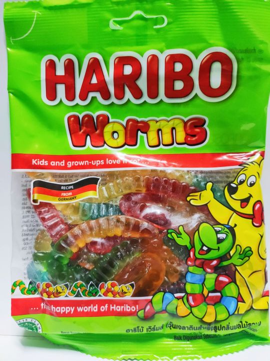haribo-worms-เยลลี่ฮาริโบ้-หนอนยักษ์-สินค้านำเข้า-อร่อยกันยาวๆ-หนอนมีหลายสี