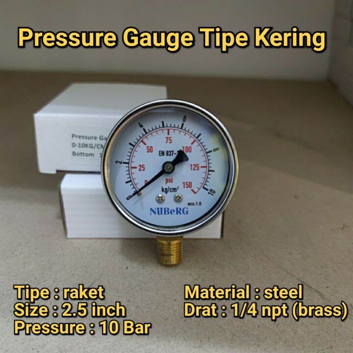 Pressure Gauge 10 BAR Size 2.5 inch Tipe Payung Manometer Drat 1/4