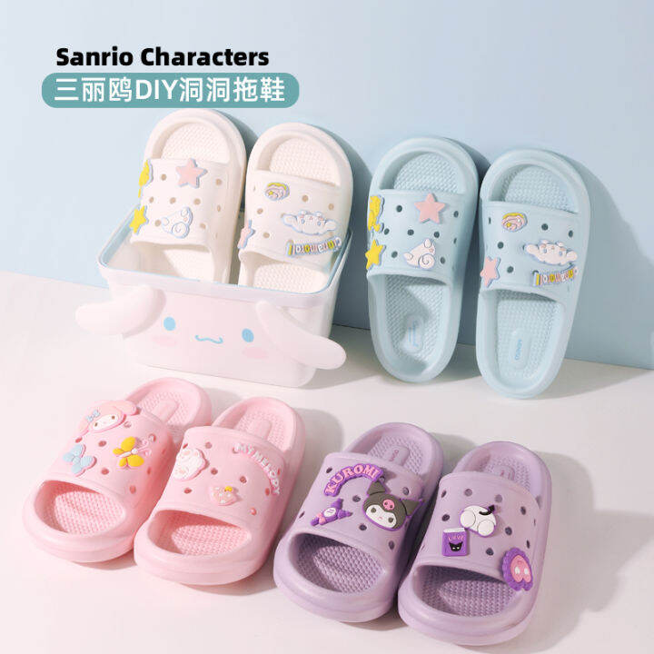 Miniso Mingchuang Sản Phẩm Chất Lượng Cao Dòng Sanrio Dép Lê Lỗ DIY Melody  Chó Quế Dòng Sanrio Đáng Yêu Tắm Trong Nhà 