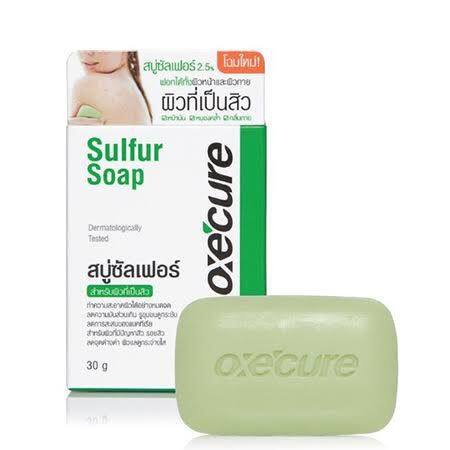 ลดสิว-oxe-cure-sulfur-soap-สบู่สำหรับผิวเป็นสิว-ใช้ได้ทั้หน้าและตัว-บำรุงผิวลดรอยสิว-ป้องกันการเกิดสิวซ้ำ-ลดการเกิดสิว