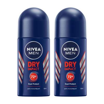 Nivea นีเวีย เมน ดราย อิมแพ็ค โรลออน 50ml x2 ระงับกลิ่นกาย สำหรับผู้ชาย 50 มล. 2 ชิ้น DRY IMPACT