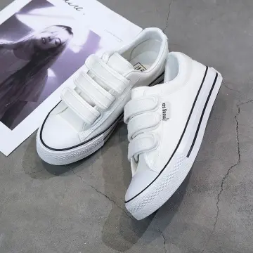 White canvas velcro on sale shoes