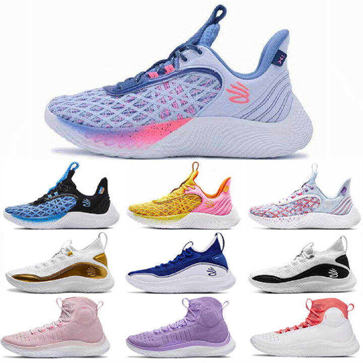 Curry 9รองเท้าบาสเก็ตบอลสีขาวดำสำหรับผู้ชายและผู้หญิง curry รุ่นที่8