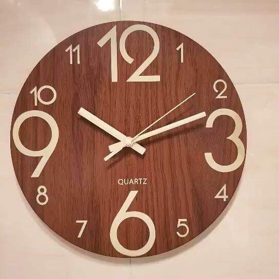 HOL 12inch wooden wall clock luminous silent clock creative luminous