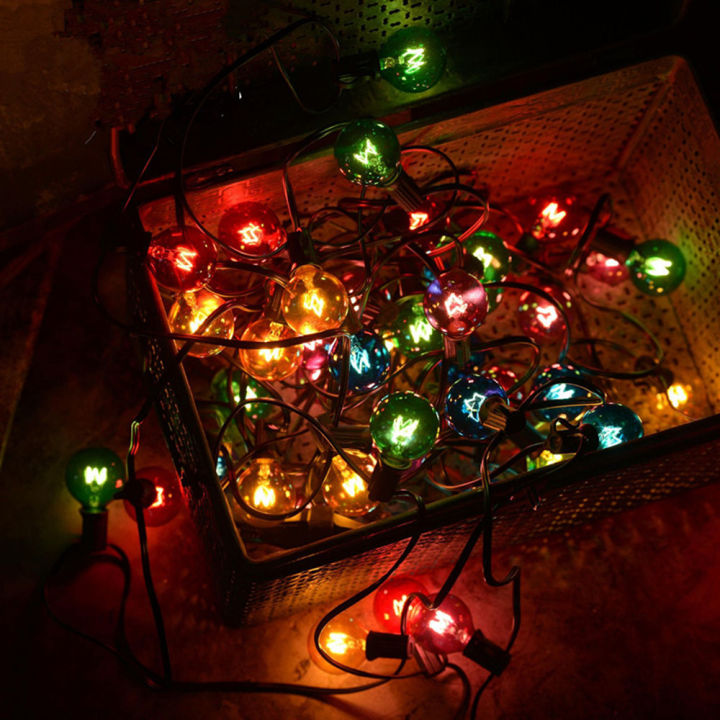 ไฟสตริง-g40หลากสีกันน้ำกลางแจ้งของตกแต่งสวนเทศกาลคริสต์มาส-e12หลอดไฟหลากสีแบบเกลียวขนาดเล็กไฟหลากสี