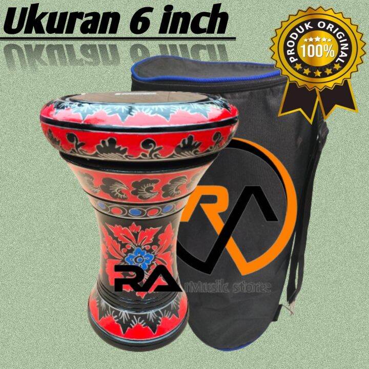 Darbuka kayu atau Dumbuk 6 inch import warna hitam corak merah Lazada