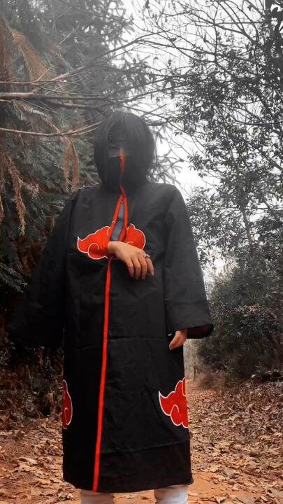 【full Set】naruto Costume Akatsuki Cloak Cosplay Sasuke Uchiha Cape