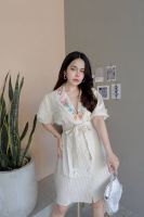 Veeranda Creamy Dress เดรสปักลายสีครีม ป้าย Tankun