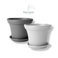 KitchaGarden กระถางพลาสติกสไตล์ลอฟต์ Loft style cement imitation plastic planter with saucer กระถางลอฟต์ กระถางขนาดใหญ่