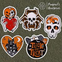 ?? พร้อมส่ง : ?? เข็มกลัดเซ็ทฮาโลวีนและโครงกระดูกสีขาว | Halloween &amp; White Skeleton Enamel Brooch Pin Set.