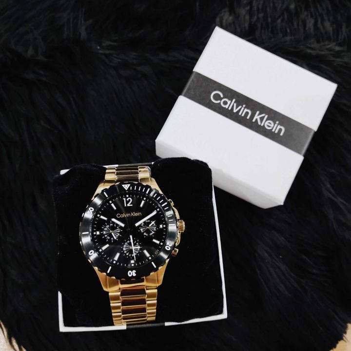 ประกันศูนย์ไทย-calvin-klein-mens-stainless-steel-quartz-watch-with-ionic-light-gold-plated-steel-strap-ck25200116-ขนาดหน้าปัด-44-มม