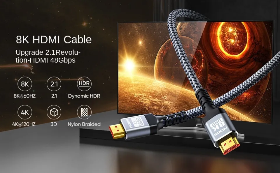 8K HDMI Cable 2.1 48Gbps 3.3FT/1M, High Speed HDMI Braided Cord-4K@120Hz  8K@60Hz,Compatible with Roku TV/PS5/HDTV/Blu-ray 