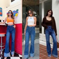 ? BU8016 JEAN DENIM กางเกงยีนส์ขาม้ากระบอกใหญ่เอวสูงผ้ายืดได้ มีไซล์ใหญ่สำหรับสาวอวบPLUSSIZE