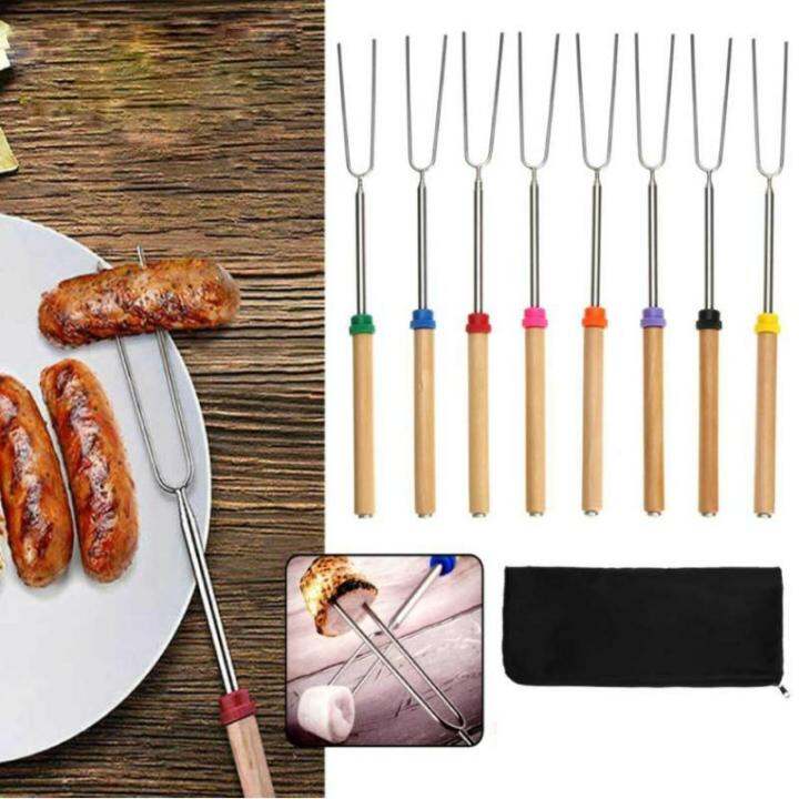 Stainless Steel BBQ Fork Set Telescoping 32inch Long Smores Skewers Hot