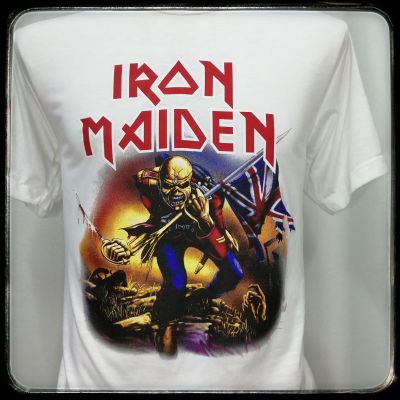 เสื้อ​วง​Iron​Maiden​ผ้า​บาง​50คอกลมสีขาวชายหญิง