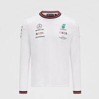 ฤดูใบไม้ร่วง2022ขายดีชุดแข่งรถ F1 Mercedes-Benz เสื้อยืดสีขาวผู้ชายแห้งเร็วระบายอากาศแขนยาวคอกลมลำลอง