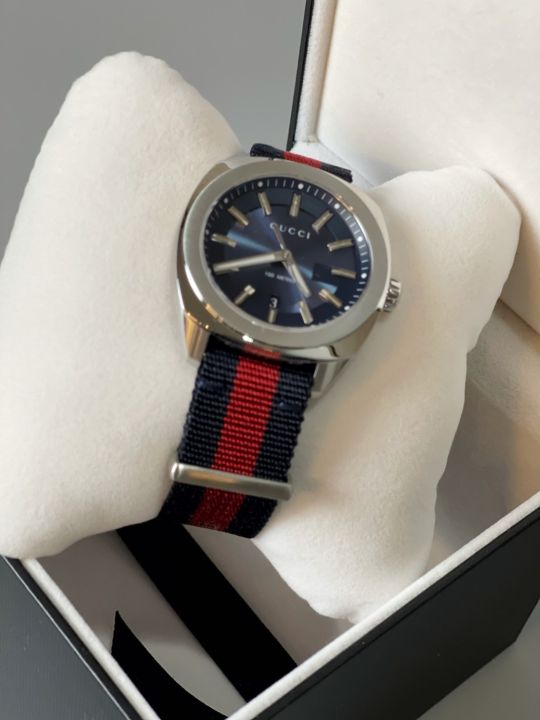 gucci-nylon-watch-gg2570-หน้าปัดน้ำเงิน-ขนาด-41mm-สายไนลอน-ยอดฮิต-รับประกันของแท้-100-ไม่แท้ยินดีคืนเงินเต็มจำนวน