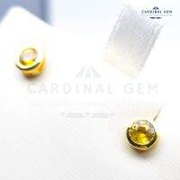 CARDINALGEM ⚜️ ต่างหูบุษราคัมแท้ พลอยเสริมดวง สีเหลืองทอง เผาเก่า ต่างหูเงินแท้ 925 ฝังหุ้ม งานอิตาลี ชุบโรสโกล 3.5 mm. [สินค้าจริงตามภาพ ?]