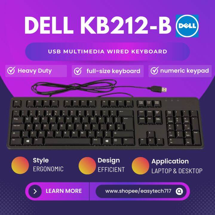 EASYTECH | DELL KB212-B SOFT/QUITE KEYS Black 104 Keys USB Wired ...