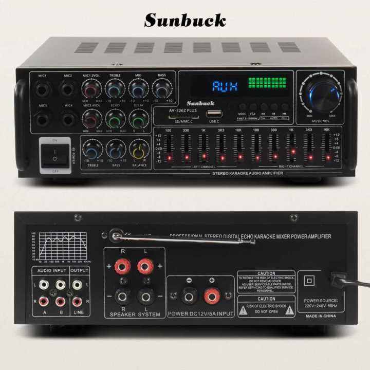Power Amplifier Sunbuck Audio Bluetooth EQ Home Theater fm 2000w Av