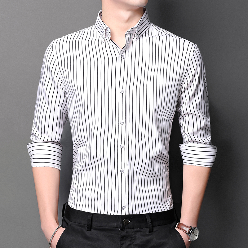 Fashion Formal Shirts Long Sleeve Shirts Topshop Long Sleeve Shirt black-white striped pattern business style 