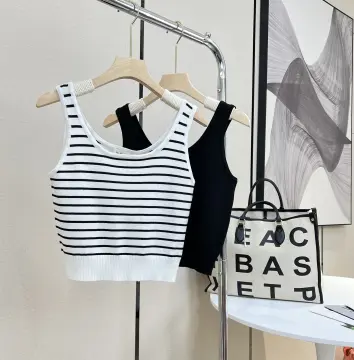 Casual French Summer Thin Knitted Camisole Girls Stripped Camis