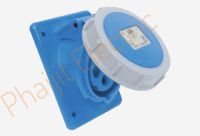 เต้ารับแบบฝังทรงเฉียงชนิดกันน้ำ IP67 PCE (HACO)4232-6V/ Flanged Sockets Sloping (Position of Earth Contact 6h Nickle-Plated Contact)  4232-6V  32A ,230V, 3Pin ( 2P+E )  สีฟ้า (Flange H97xW80mm.)