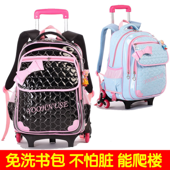 Children's Three-Wheeled Trolley School Bag Elementary School Girl ...